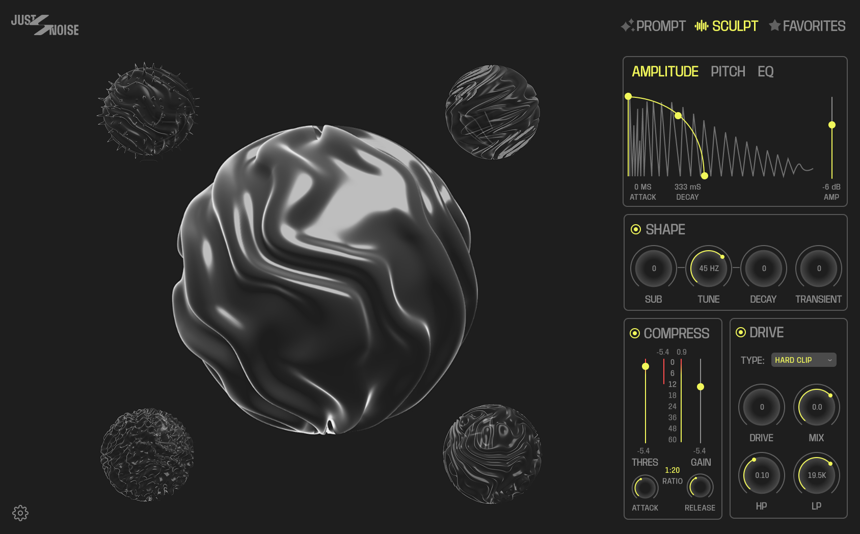 The Just4Kicks plugin, showing the Sculpt view